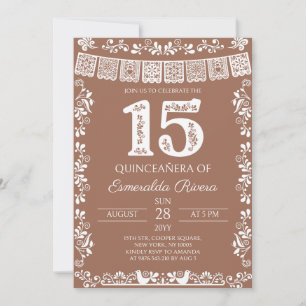 Invitación Terracotta Papel Picado Quinceañera Cumpleaños 15
