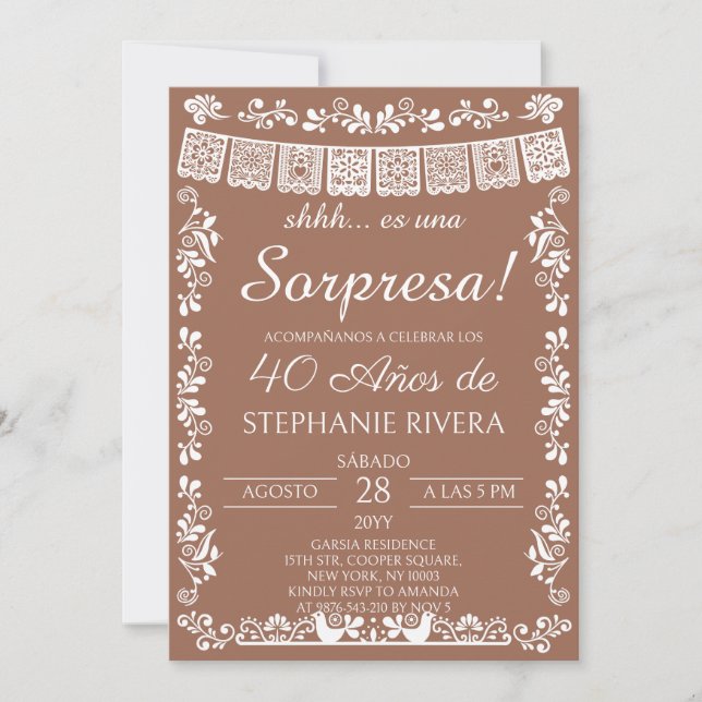 Invitación Terracotta Papel Picado Surprise 40th Birthday (Anverso)