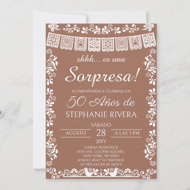 Invitación Terracotta Papel Picado Surprise 50th Birthday (Anverso)