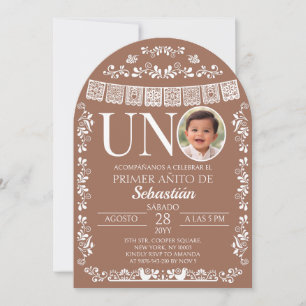 Invitación Terracotta Papel Picado UNO Foto Primer Cumpleaños