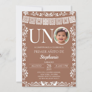 Invitación Terracotta Papel Picado UNO Foto Primer Cumpleaños