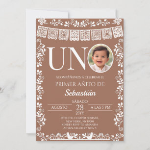 Invitación Terracotta Papel Picado UNO Foto Primer Cumpleaños