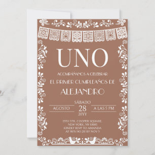 Invitación Terracotta Papel Picado UNO Primer Niño