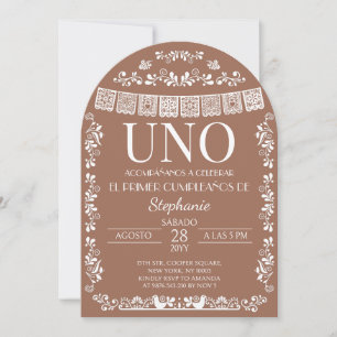 Invitación Terracotta Papel Picado UNO Primera Niñ