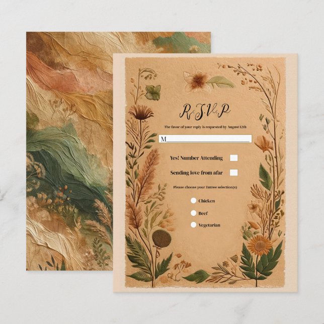 Invitación Terracotta Peach Flores Presionadas Boho Wedding R (Anverso / Reverso)