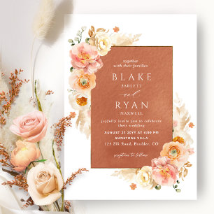 Invitación Terracotta Peach Rubor Cream Floral Moda Boda