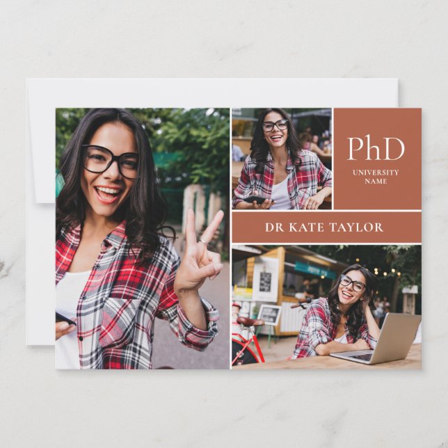 Invitación Terracotta PhD grado 3 Foto Partido de Graduación (Anverso)