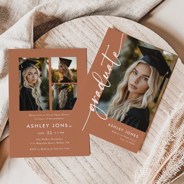 Invitación Terracotta Photo Collage Graduate Graduation Party (Subido por el creador)
