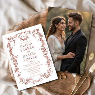 Invitación Terracotta Photo Floral Victorian Boda francesa