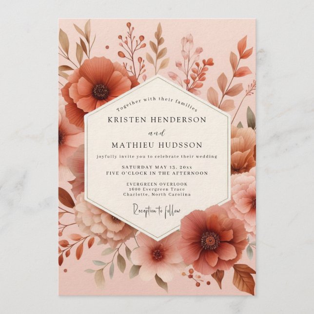 Invitación Terracotta Poetic Anemone Wedding (Anverso)