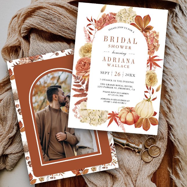 Invitación Terracotta Pumpkin Floral Photo Bridal Shower (Subido por el creador)