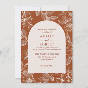 Invitación Terracotta quemada naranja marfil floral Fall Wedd