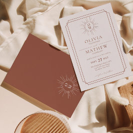 Invitación Terracotta Retro Boda Monograma de mediados del si