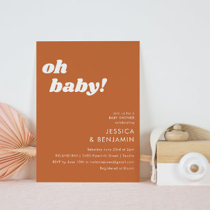 Invitación Terracotta Retro Moderno Baby Shower Naranja Quema