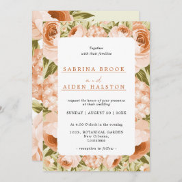 Invitación Terracotta Rosa floreciente Hidrangea Boda floral