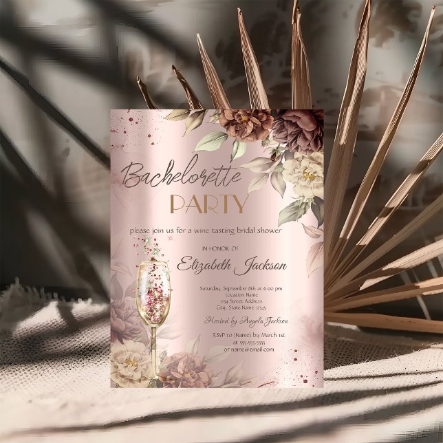 Invitación Terracotta Rosas Fiesta de Bachelorette de Vino (Subido por el creador)