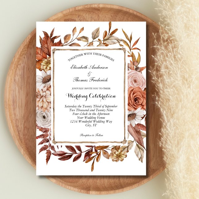 Invitación Terracotta Rubor Boho Boda Botánico Floral (Terracotta Blush Cream Boho Botanical Fall Autumn Wedding Invitation)