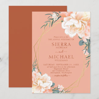 Invitación Terracotta Rubor Peach Cream Gold Boda Floral