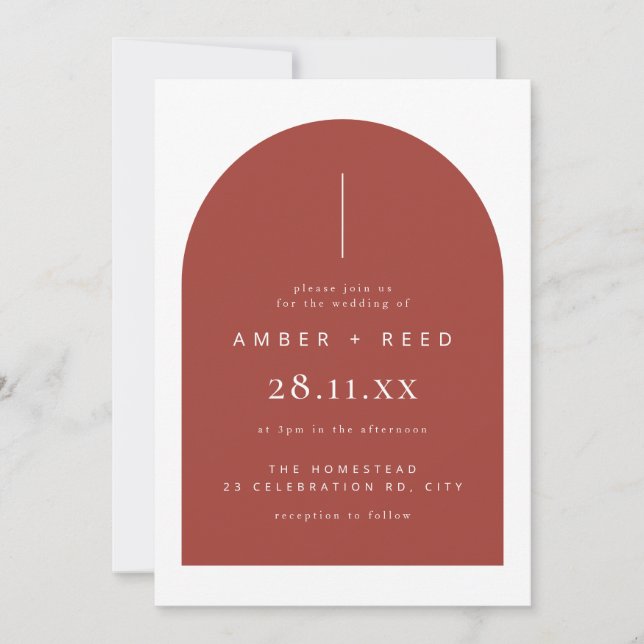 Invitación Terracotta Rust Arch Minimalista Boda (Anverso)