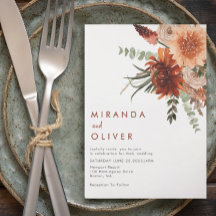 Terracotta Rust Boho Watercolor Floral Boda