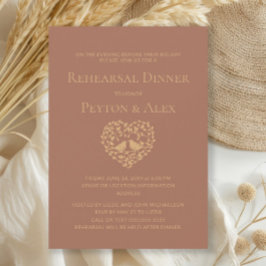 Invitación Terracotta Rust Heart Love Birds Rehearsal Dinner
