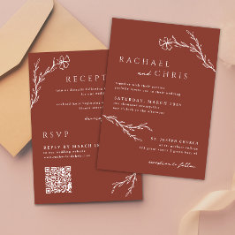 Invitación Terracotta Rust Minimalis Código QR Botánico Flora