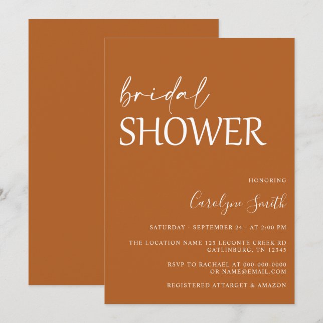 Invitación Terracotta Rustic Bridal Shower (Anverso / Reverso)