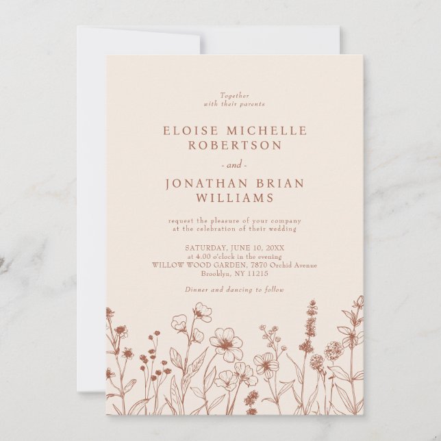 Invitación Terracotta Rustic Floral Fall Wildflower Boda (Anverso)