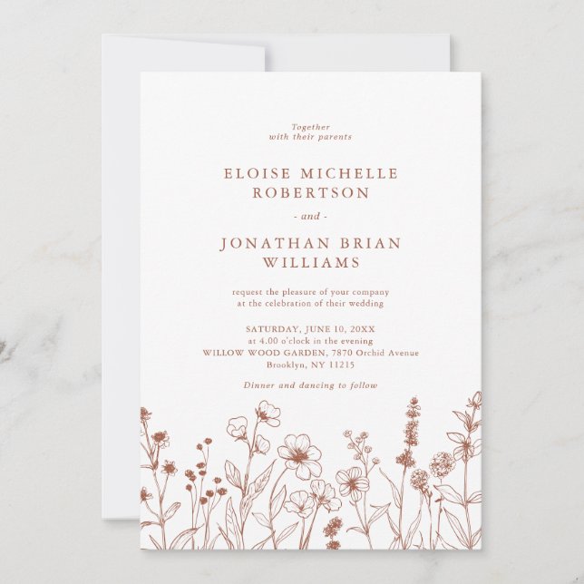 Invitación Terracotta Rustic Floral Fall Wildflower Boda (Anverso)