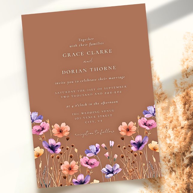 Invitación Terracotta rústica Boho Wildflower Mocha Boda (Subido por el creador)