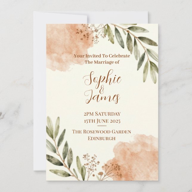Invitación Terracotta Sage Botánico | Boda Boho (Anverso)