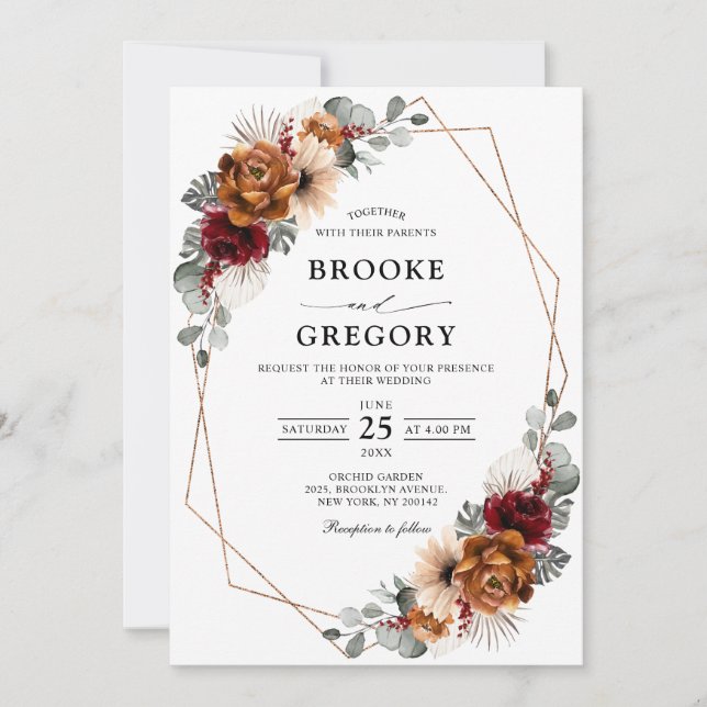 Invitación Terracotta Sage Burgundy Greenerenery Boda Geométr (Anverso)