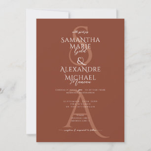 Invitación Terracotta Script Contemporáneo Monograma de Boda
