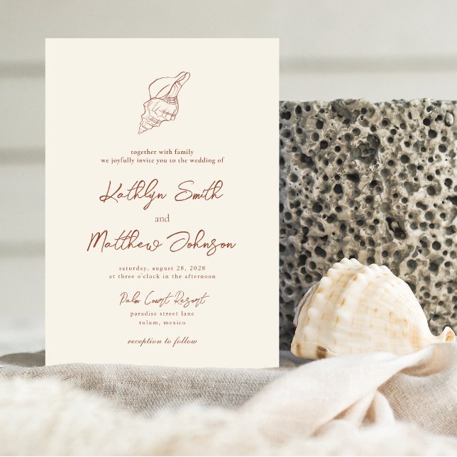 Invitación Terracotta Shell Beach Ocean Destination Wedding (Subido por el creador)