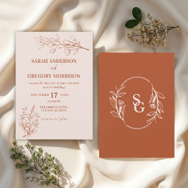 Invitación Terracotta Simple Boho Floral Bicolor Boda