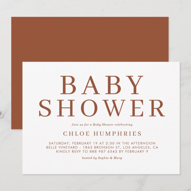 Invitación Terracotta Simple Typography Stripes Baby Shower (Anverso / Reverso)