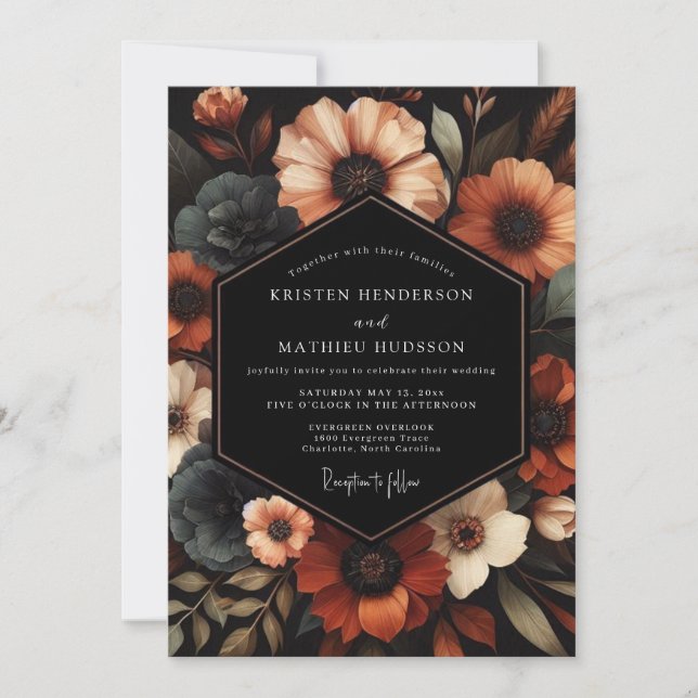 Invitación Terracotta & Slate Moody Floral Wedding (Anverso)