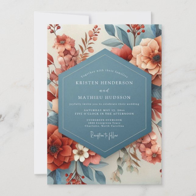 Invitación Terracotta & Slate Painterly Wedding (Anverso)