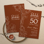 Invitación Terracotta Sorpresa Botánica 50 cumpleaños<br><div class="desc">Naranja Quemado de Terracota Boho Sorpresa Botánica Invitación a los 50 Años. El diseño femenino moderno minimalista presenta acentos botánicos y tipografía. Sencilla tarjeta de invitación floral perfecta para una elegante celebración de cumpleaños sorpresa femenina. Se puede personalizar a cualquier edad. Invitaciones Zazzle impresas o una plantilla imprimible digital de...</div>