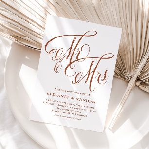 Invitación Terracotta Sra. y Sra. Rustic Script Boda de códig