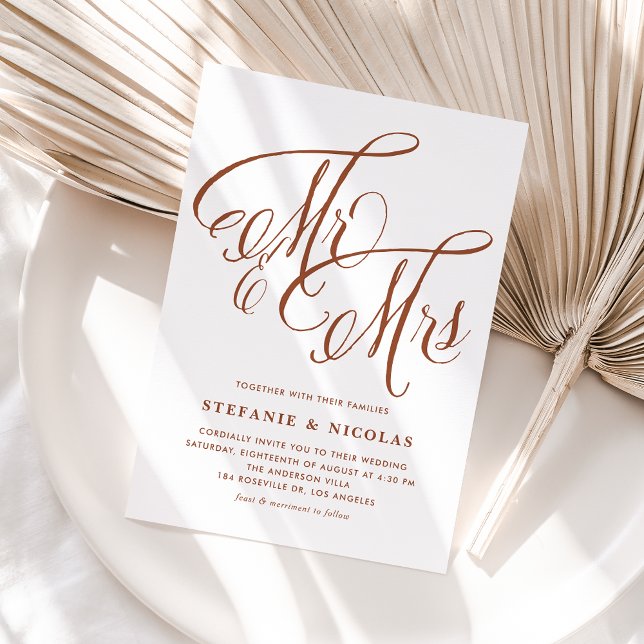 Invitación Terracotta Sra. y Sra. Rustic Script Boda de códig (Terracotta Mrs & Mrs Rustic Script QR Code Wedding Invitation)