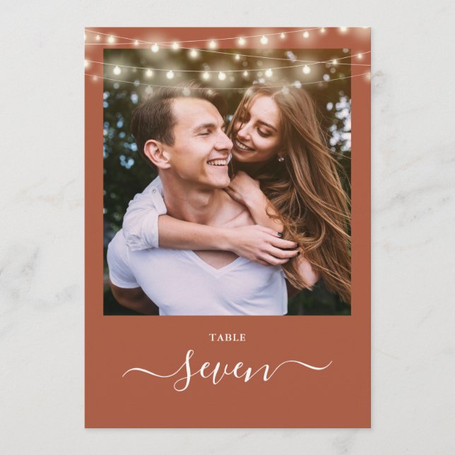Invitación Terracotta String Lights Photo Table Number (Anverso)