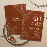 Invitación Terracotta Surprise 40th Birthday Fiesta<br><div class="desc">Floral Terracotta Boho Quemó Naranja Sorpresa 40 cumpleaños fiesta invitación. Diseño moderno minimalista con acentos botánicos y tipo de letra de escritura tipográfica. Sencilla tarjeta de invitación floral perfecta para una elegante celebración de cumpleaños sorpresa femenina. Se puede personalizar a cualquier edad. Invitaciones Zazzle impresas o una plantilla imprimible digital...</div>