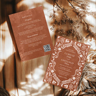 Invitación Terracotta Talavera Boda de código QR mexicano