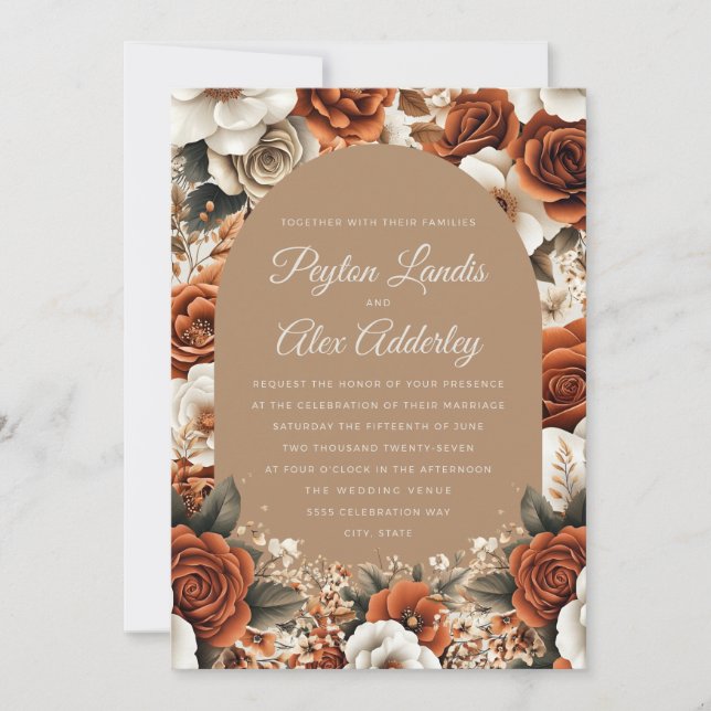 Invitación Terracotta Taupe Boda del Arco Floral (Anverso)