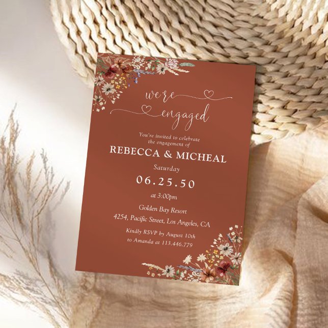 Invitación Terracotta Tiny Wildflower Engagement Party (Subido por el creador)