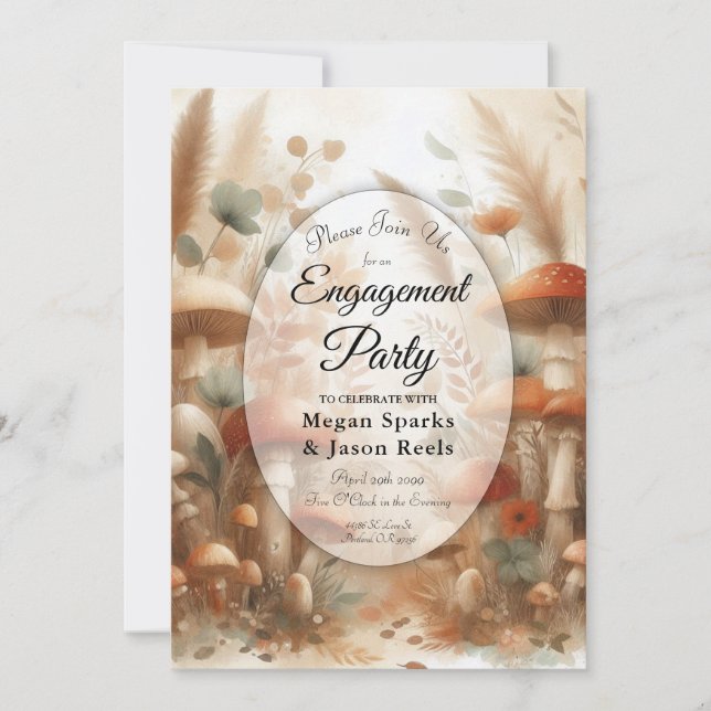 Invitación Terracotta Toadstool Compromiso Mágico del Bosque  (Anverso)