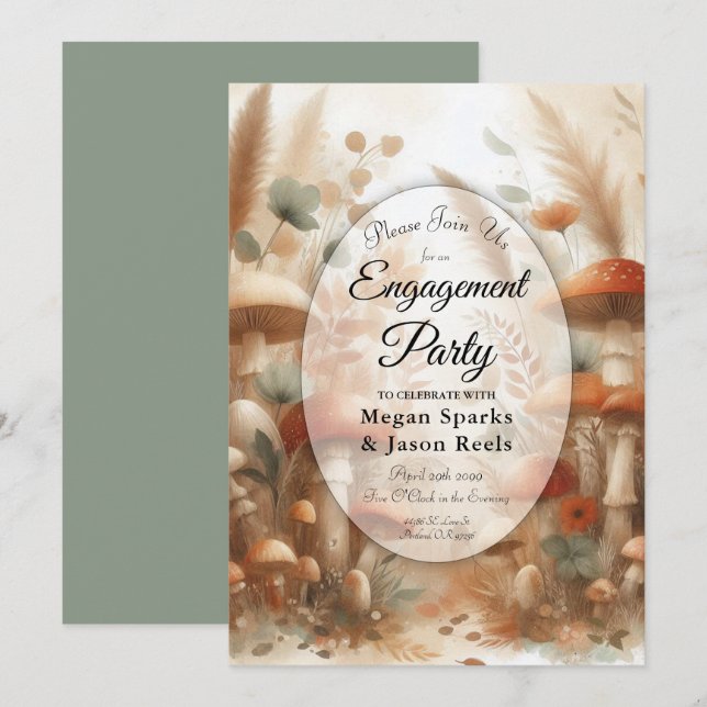 Invitación Terracotta Toadstool Compromiso Mágico del Bosque  (Anverso / Reverso)