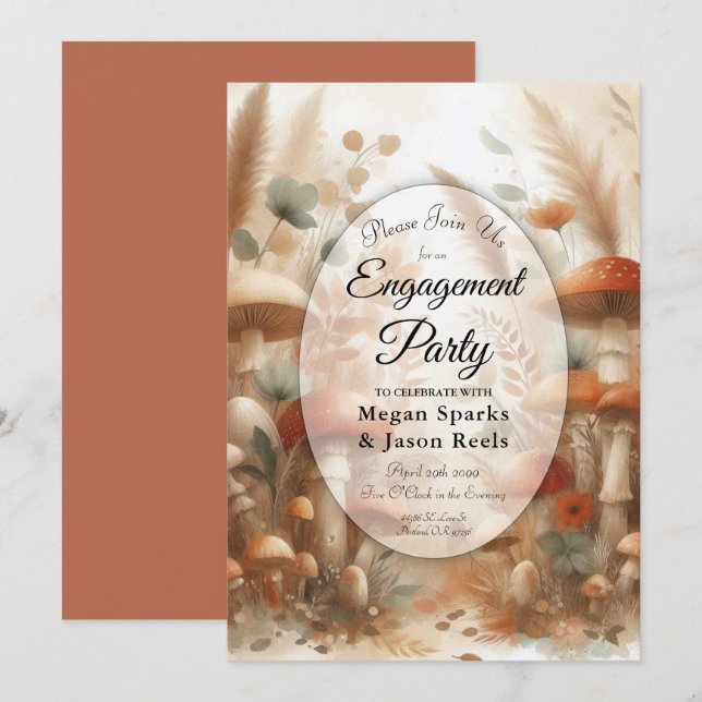 Invitación Terracotta Toadstool Woodland Magic Engagement  (Anverso / Reverso)