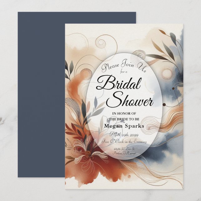 Invitación Terracotta Twilight and Navy Blooms Bridal Shower (Anverso / Reverso)